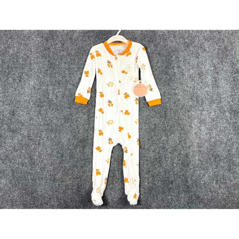 Milkberry Bamboo Halloween Bear Footed Sleeper Pajamas 18M Orange Cream NWT